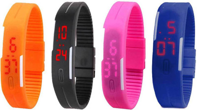 

NS18 Silicone Led Magnet Band Combo of 4 Orange, Black, Pink And Blue Watch - For Boys & Girls
