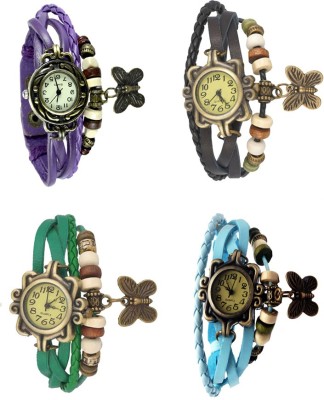 NS18 Vintage Butterfly Rakhi Combo of 4 Purple, Green, Black And Sky Blue Analog Watch  - For Women   Watches  (NS18)