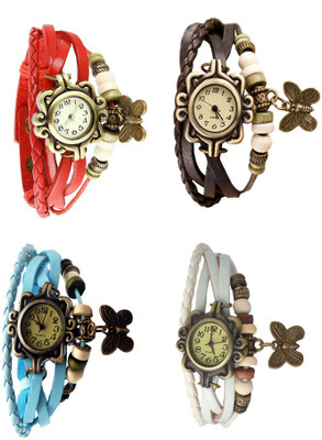 NS18 Vintage Butterfly Rakhi Combo of 4 Red, Sky Blue, Brown And White Analog Watch  - For Women   Watches  (NS18)