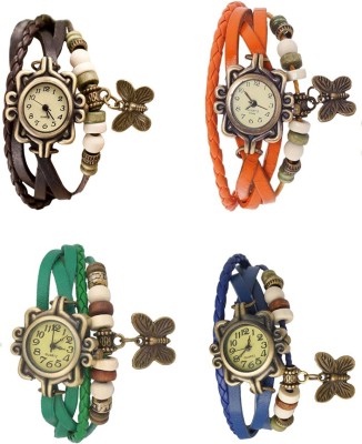 NS18 Vintage Butterfly Rakhi Combo of 4 Brown, Green, Orange And Blue Analog Watch  - For Women   Watches  (NS18)