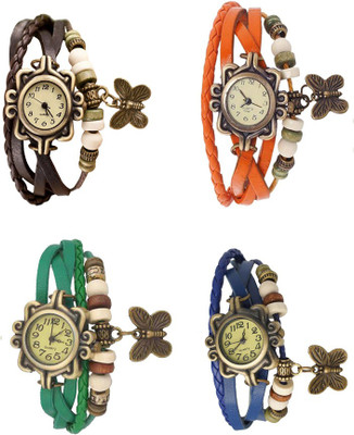 NS18 Vintage Butterfly Rakhi Combo of 4 Brown, Green, Orange And Blue Analog Watch  - For Women   Watches  (NS18)