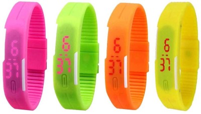 NS18 Silicone Led Magnet Band Combo of 4 Pink, Green, Orange And Yellow Digital Watch  - For Boys & Girls   Watches  (NS18)