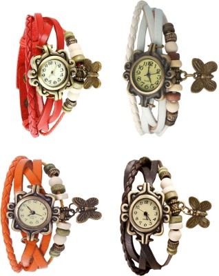 NS18 Vintage Butterfly Rakhi Combo of 4 Red, Orange, White And Brown Analog Watch  - For Women   Watches  (NS18)