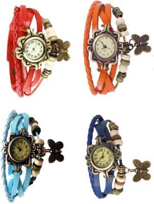 NS18 Vintage Butterfly Rakhi Combo of 4 Red, Sky Blue, Orange And Blue Analog Watch  - For Women   Watches  (NS18)