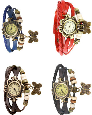 

NS18 Vintage Butterfly Rakhi Combo of 4 Blue, Brown, Red And Black Watch - For Women