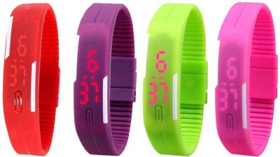 NS18 Silicone Led Magnet Band Combo of 4 Red, Purple, Green And Pink Digital Watch  - For Boys & Girls   Watches  (NS18)