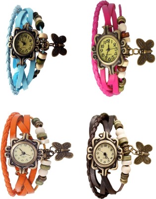 NS18 Vintage Butterfly Rakhi Combo of 4 Sky Blue, Orange, Pink And Brown Analog Watch  - For Women   Watches  (NS18)