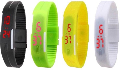 NS18 Silicone Led Magnet Band Combo of 4 Black, Green, Yellow And White Digital Watch  - For Boys & Girls   Watches  (NS18)