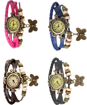 NS18 Vintage Butterfly Rakhi Combo of 4 Pink, Brown, Blue And Black Analog Watch  - For Women   Watches  (NS18)