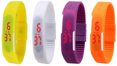 NS18 Silicone Led Magnet Band Combo of 4 Yellow, White, Purple And Orange Digital Watch  - For Boys & Girls   Watches  (NS18)
