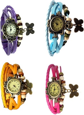 NS18 Vintage Butterfly Rakhi Combo of 4 Purple, Yellow, Sky Blue And Pink Analog Watch  - For Women   Watches  (NS18)