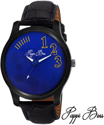 

Pappi Boss Sober Blue Dial Black Leather Casual Watch - For Boys