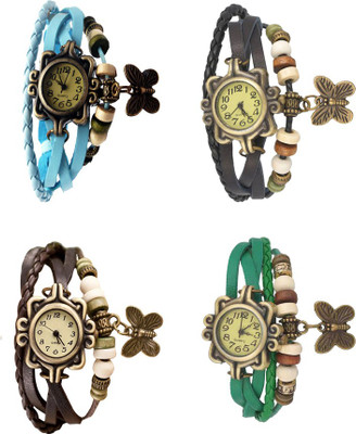 View NS18 Vintage Butterfly Rakhi Combo of 4 Sky Blue, Brown, Black And Green Analog Watch  - For Women Wrist Watches Price Online(NS18)