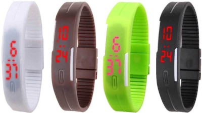 NS18 Silicone Led Magnet Band Combo of 4 White, Brown, Green And Black Digital Watch  - For Boys & Girls   Watches  (NS18)