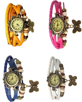 NS18 Vintage Butterfly Rakhi Combo of 4 Yellow, Blue, Pink And White Analog Watch  - For Women   Watches  (NS18)