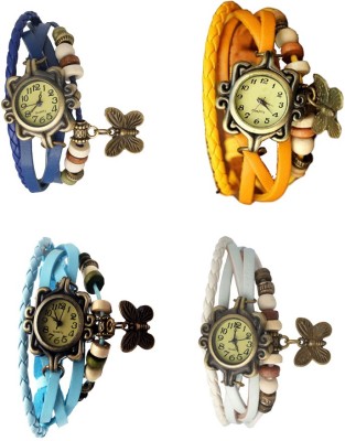 NS18 Vintage Butterfly Rakhi Combo of 4 Blue, Sky Blue, Yellow And White Analog Watch  - For Women   Watches  (NS18)
