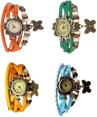 NS18 Vintage Butterfly Rakhi Combo of 4 Orange, Yellow, Green And Sky Blue Analog Watch  - For Women   Watches  (NS18)