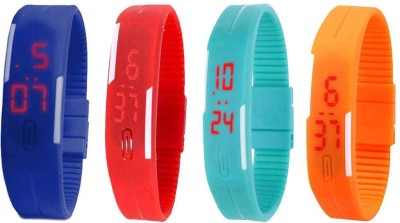 NS18 Silicone Led Magnet Band Combo of 4 Blue, Red, Sky Blue And Orange Digital Watch  - For Boys & Girls   Watches  (NS18)