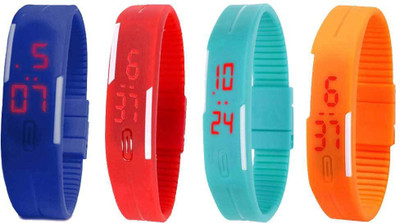 NS18 Silicone Led Magnet Band Combo of 4 Blue, Red, Sky Blue And Orange Digital Watch  - For Boys & Girls   Watches  (NS18)