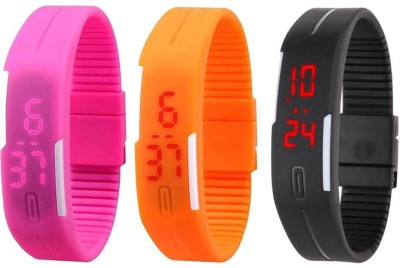 RSN Silicone Led Magnet Band Combo of 3 Pink, Orange And Black Digital Watch  - For Men & Women   Watches  (RSN)