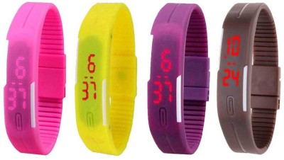 NS18 Silicone Led Magnet Band Combo of 4 Pink, Yellow, Purple And Brown Digital Watch  - For Boys & Girls   Watches  (NS18)