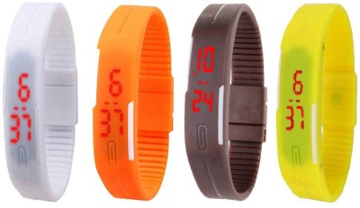 NS18 Silicone Led Magnet Band Combo of 4 White, Orange, Brown And Yellow Digital Watch  - For Boys & Girls   Watches  (NS18)