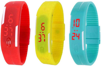 

NS18 Silicone Led Magnet Band Combo of 3 Red, Yellow And Sky Blue Watch - For Boys & Girls