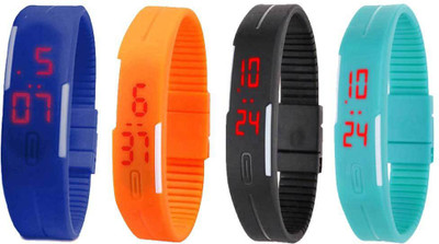 

NS18 Silicone Led Magnet Band Watch Combo of 4 Blue, Orange, Black And Sky Blue Watch - For Couple