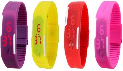 NS18 Silicone Led Magnet Band Watch Combo of 4 Purple, Yellow, Red And Pink Digital Watch  - For Couple   Watches  (NS18)