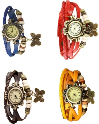 NS18 Vintage Butterfly Rakhi Combo of 4 Blue, Brown, Red And Yellow Analog Watch  - For Women   Watches  (NS18)