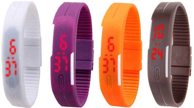 View NS18 Silicone Led Magnet Band Combo of 4 White, Purple, Orange And Brown Digital Watch  - For Boys & Girls Wrist Watches Price Online(NS18)