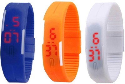 NS18 Silicone Led Magnet Band Combo of 3 Blue, Orange And White Digital Watch  - For Boys & Girls   Watches  (NS18)