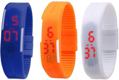 

NS18 Silicone Led Magnet Band Combo of 3 Blue, Orange And White Watch - For Boys & Girls