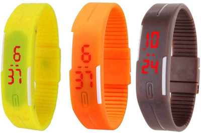 

Kissu Led Band Watch Combo of 3 Yellow, Orange And Green Watch - For Couple