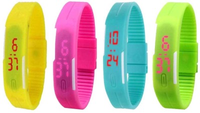 NS18 Silicone Led Magnet Band Combo of 4 Yellow, Pink, Sky Blue And Green Digital Watch  - For Boys & Girls   Watches  (NS18)