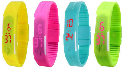 

NS18 Silicone Led Magnet Band Combo of 4 Yellow, Pink, Sky Blue And Green Watch - For Boys & Girls