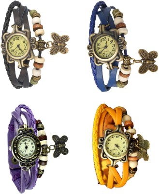 NS18 Vintage Butterfly Rakhi Combo of 4 Black, Purple, Blue And Yellow Analog Watch  - For Women   Watches  (NS18)
