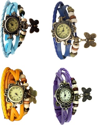 NS18 Vintage Butterfly Rakhi Combo of 4 Sky Blue, Yellow, Blue And Purple Analog Watch  - For Women   Watches  (NS18)