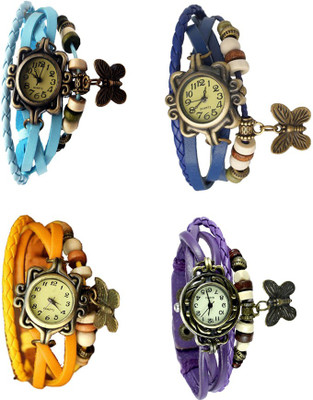 NS18 Vintage Butterfly Rakhi Combo of 4 Sky Blue, Yellow, Blue And Purple Analog Watch  - For Women   Watches  (NS18)