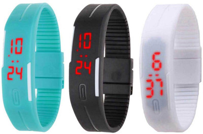 

Kissu Led Band Watch Combo of 3 Sky Blue, Black And White Watch - For Couple