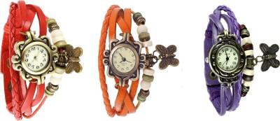 NS18 Vintage Butterfly Rakhi Watch Combo of 3 Red, Orange And Purple Analog Watch  - For Women   Watches  (NS18)