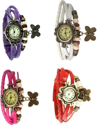 NS18 Vintage Butterfly Rakhi Combo of 4 Purple, Pink, White And Red Analog Watch  - For Women   Watches  (NS18)