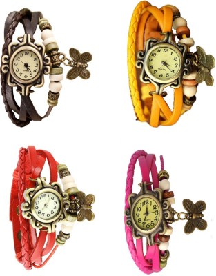 NS18 Vintage Butterfly Rakhi Combo of 4 Brown, Red, Yellow And Pink Analog Watch  - For Women   Watches  (NS18)