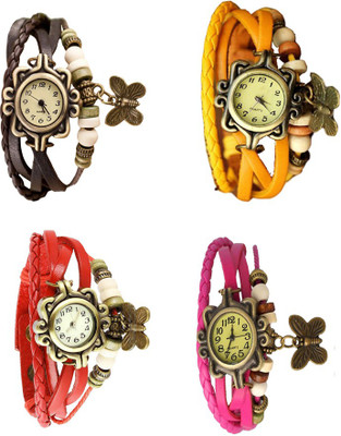 

Kissu Vintage Rakhi Combo of 4 Brown, Red, Yellow And Pink Watch - For Women