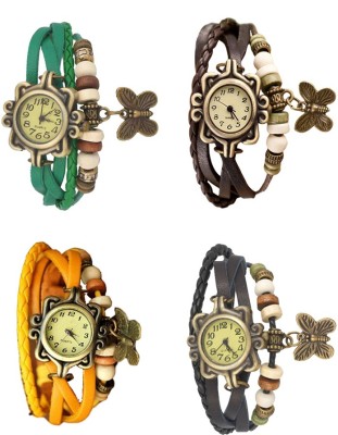 NS18 Vintage Butterfly Rakhi Combo of 4 Green, Yellow, Brown And Black Analog Watch  - For Women   Watches  (NS18)