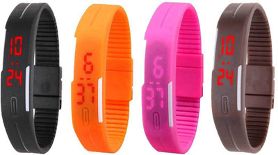 

NS18 Silicone Led Magnet Band Combo of 4 Black, Orange, Pink And Brown Watch - For Boys & Girls