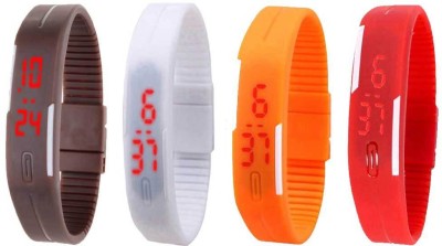 NS18 Silicone Led Magnet Band Watch Combo of 4 Brown, White, Orange And Red Digital Watch  - For Couple   Watches  (NS18)
