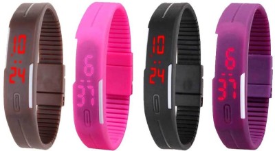 NS18 Silicone Led Magnet Band Watch Combo of 4 Brown, Pink, Black And Purple Digital Watch  - For Couple   Watches  (NS18)