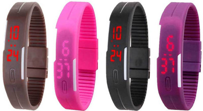 View NS18 Silicone Led Magnet Band Watch Combo of 4 Brown, Pink, Black And Purple Digital Watch  - For Couple Wrist Watches Price Online(NS18)