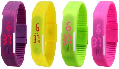 NS18 Silicone Led Magnet Band Combo of 4 Purple, Yellow, Green And Pink Digital Watch  - For Boys & Girls   Watches  (NS18)
